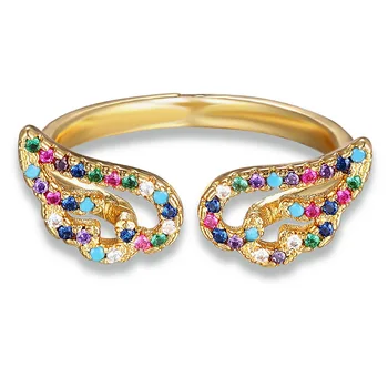 Гореща разпродажба Преливащи пръстена е Тънка линия Микро Проправи CZ Вечността Златен Цвят Крило на Ангел Регулируеми Пръстени За жени, за Сватба парти Бижута