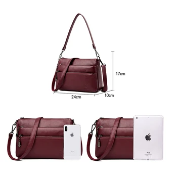 Дамски малки чанти за жени Портфейли през рамо Модерна чанта за рамо от изкуствена кожа Ретро Дизайнер с множество джобове Черни чанти за ръце