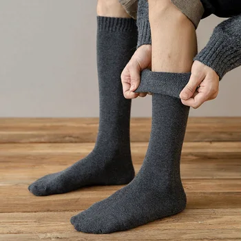 5 Двойки мъжки зимни вълнени дълги чорапи до коленете, Дебели топли компресия чорапи Harajuku, Високи мъжки чорапи -40