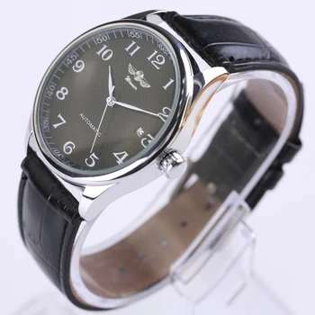 Часовник WINNER Класически мъжки Автоматично механични часовници с автоматично датата на самостоятелно ликвидация Аналогови скелетните мъжки ръчен часовник от естествена кожа