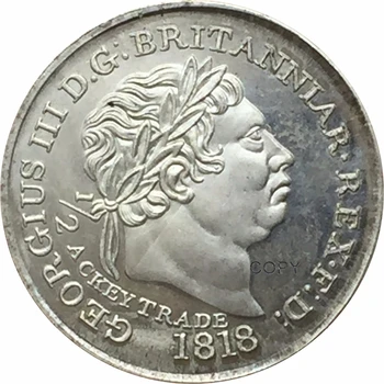 Великобритания 1818 ГЕОРГИУС III Г. Г. БРИТАННИАР 1/2 АККИ ТРЕЙД 1750 Латунная сребърно покритие копирни монета