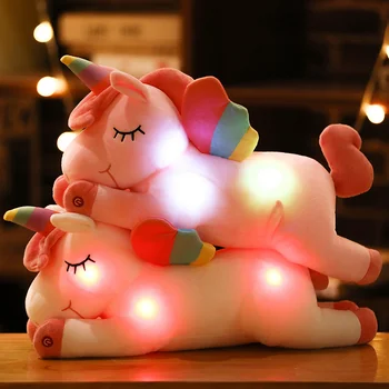 Kawai Нажежен Плюшен Еднорог играчка Меки Пълнени Еднорог с Кукла Сладко Възглавница Пелуче LED Източник на Светлина Коледни Подаръци за момичета