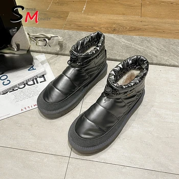 Топли ботильоны Челси Спортни дамски зимни обувки на платформа 2021 Нови плюшени зимни обувки Модерен готически дизайнерски обувки на равна подметка Дамски обувки