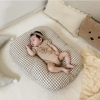 Детско гнездо Легло с възглавница Преносима кошче Пътна легло за деца Памучен Люлка за Новородени Бебешко кошче Кош Броня