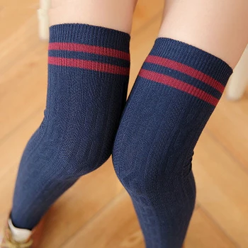 Есенно-зимни дамски възли памучни чорапи Над Коляното, с дълги Полосатыми Чорапи до Бедрото,