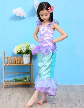 Модни дрехи за момичета от 2 до 11 години, костюм на принцеса за Хелоуин за момичета, синя рокля на русалка, рожден ден, cosplay за момичета