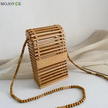 Модни дамски бамбукови ленти през рамо Чанта-месинджър Дамски Реколта выдалбливают малки чанти и калъфи за телефони с капаци