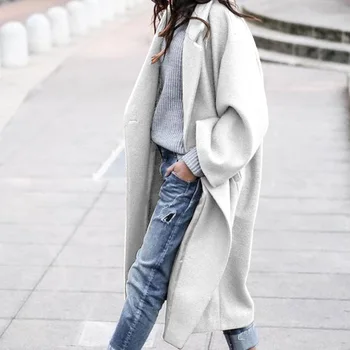 Дамско дълго палто, вълнени Палта, Дамско палто, Двустранен Вълнена кърпа, Однорядное палто на две копчета с ревери формата монтиране Тип