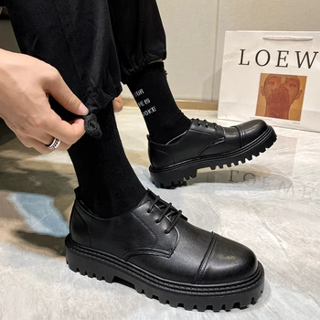 Луксозна марка За мъже Casual кожени обувки Дизайнерски модни обувки на дебела подметка Martin Обувки с акцент високо качество на Черен бизнес обувки за мъже
