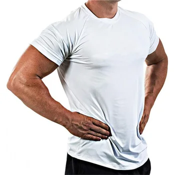 Мъжки однотонная тениска с къс ръкав, спортно облекло, супер участък за бягане през лятото