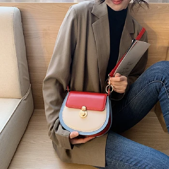 Чанта през рамо от изкуствена кожа с контрастиращ цвят за жени от 2021 Модни малка чанта през рамо Дамски Чанти и портмонета Пътни чанти