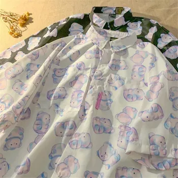 Мода Мечка Блуза, Риза Момиче Забавен Хип-Хоп Негабаритная Риза Жени Harajuku Свободни Летни Блузи Тениска Дамски Корея Облекло Риза