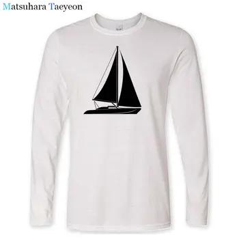 Модерна нова тениска За мъже с принтом ветроходна лодка памучен тениска с дълъг ръкав За мъже летните забавни тениски, Ежедневни тениски