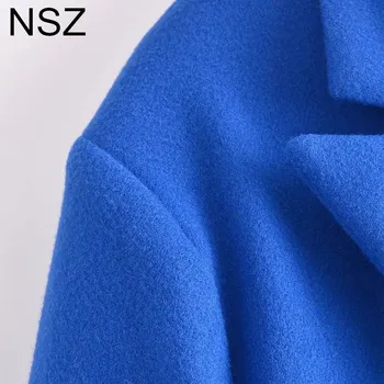 NSZ Дамски синя вълнена смес голям размер, двубортная, голям размер, директен зимни елегантна дълга яке, палто, Връхни дрехи