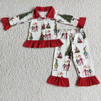 С дълъг ръкав меки Коледни пижами за момичета бутик пижами, детски комплекти, дрехи 2021