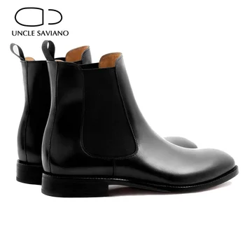 Чичо Савиано Зима Добави Кадифе Мъжки обувки Обувки Модерен офис обувки с висок берцем от естествена кожа-Добрите дизайнерски работни обувки, Обувки за мъже