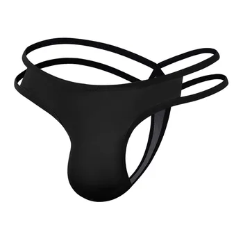 Мъжко секси бельо Плътен Цвят Черен преден Торбичка еластична Превръзка ремък Ремък с джапанки Еластичен колан Т-образна бельо за мъже