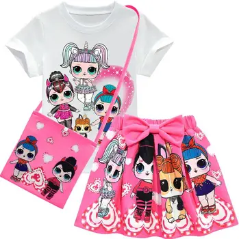 ХАХА Кукла Рокли за момичета Нова Лятна мода принцеса Къса тениска + пола Бална рокля Рокли за момичета LOL Облекло за 3-9 години