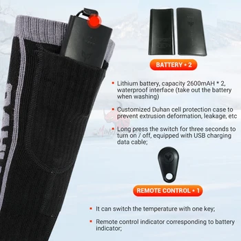 ДУХАН 60℃ Чорапи с отопление за Ски Чорапи за къмпинг с топъл Инфрачервени Спортни чорапи с електрически отопляеми Размера на ЕС 36-45 Регулиране на температурата