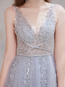 Вечерни рокли за бала на една Илюзия Секси V-образно деколте с открити рамене на Облегалката с пайети Crystal Във Подвижен шал 2020 Дълги вечерни рокли