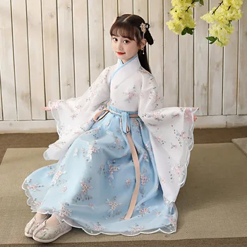 Коледна дрехи Рокля за момичета Китайски рокли принцеса Ханфу Детски Приказни Народни колан Детски Танц Ориенталски Костюм Vestido Чино
