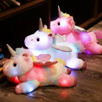 38 см LED Еднорог Плюшени играчки, Плюшени играчки със светлини, Меки играчки Животни Скъпа Играчка за коне Мека кукла, Детски играчки, Коледни подаръци за рожден ден