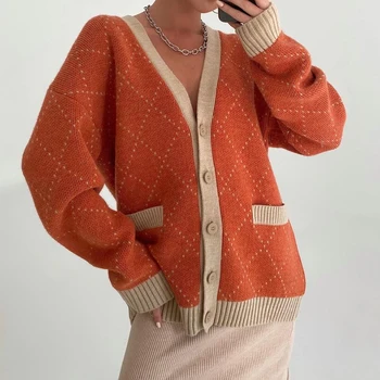 Rockmore V-образно деколте За жени пуловер копчета Жилетка с дълъг ръкав Есен зима вязаный свободен големи жилетка Случайни трикотаж Гръндж