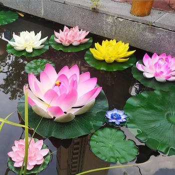 3шт Плаващ Лотос Смесени Цветове Изкуствени Цветя, Реалистичен за Градина край Езерото