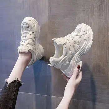 Обувки на платформа за татко Дамски бели обувки 2021 година Новите Пролетни и есенни стелки, увеличаване на височината на подметката, Кифла, Окото спортни обувки