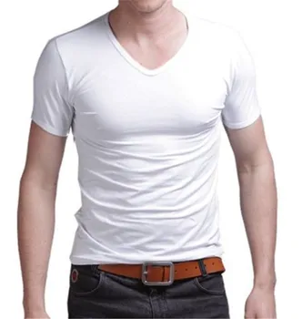 2021 Летни Мъжки Тениски, Ежедневни Мода С къс Ръкав V-образно деколте Топ Тениска Slim Fit Camisas De Hombre Монофонични