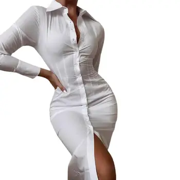 Рокля-риза с принтом в ивицата Однобортное елегантна рокля с превръзка на ревери на тънка талия за партита