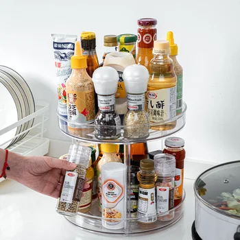 360 Ротация на Кабинета Организатор за Съхранение на Подправки Напитка Козметични Рафтове За Съхранение на ПАТ Прозрачна Въртяща се Маса За Кухня Баня