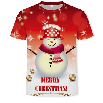 3D Тениска с принтом Дядо Коледа Harajuku За мъже и жени Ежедневни блузи с къс ръкав Забавно градинска облекло Коледни тениска за момчета и момичета