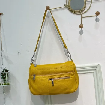 Проста дамска кожена чанта Soild Ежедневна чанта на рамото от естествена кожа, Дамски чанти-голяма пазарска Чанта от телешка кожа Дама Чанта през рамо