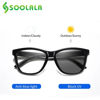 SOOLALA 2021 Квадратен променящия се Цвят на Синя Светлина Блокер Фотохромичните Очила на Мъже, Жени Унисекс Слот Компютърни Очила Рамки