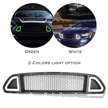 За Ford Mustang 2016 2017 Предната Решетка на колата Централна Решетка w/ Led Лампа Бял / Зелен