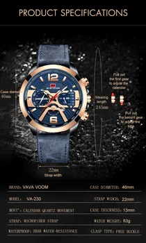 Луксозна марка Календар Часовник Relogio Masculino Мъжки Военни спортни часовници Мъжки Водоустойчив Модерен Ръчен часовник със синя кожена каишка