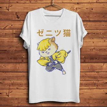 Убиец на демони Агацума Зеницу забавно аниме Мъжка тениска бяла Ежедневни тениска Унисекс манга отаку кимецу но яиба градинска тениска