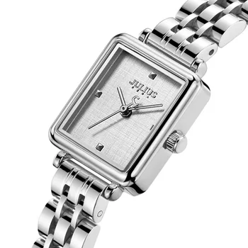 Малки квадратни дамски часовници Julius Япония Часовници Mov't Елегантни модни часовници Гривна-верижка от Неръждаема стомана Подарък кутия за момичета