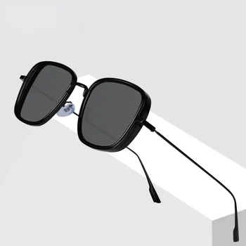 Ретро Квадратни слънчеви очила за мъже Тони Старк Слънчеви очила Луксозен марка Дизайнер Steampunk Слънчеви очила Червен Черен Слънчеви очила за жени UV400
