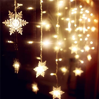 Коледна Гирлянда Снежинки LED Низ Лампа Светеща Водоустойчив Празнична Коледна парти Подключаемая Вълна Фея Завеса Светлина 4 М