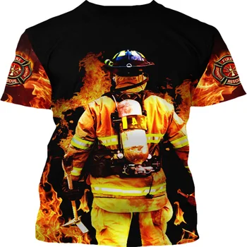 Модерен мъжки тениски за двойки с 3D принтом, Спокоен пожарникар, Лятна тениска, потник с животни, Тениски