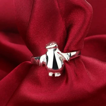 Мода 925 Сребърен Пръстен Сладък Пингвин Висулка Дизайн Чисто Сребърен Пръстен Красиви Сребърни Бижута момиче, подарък за Свети Валентин