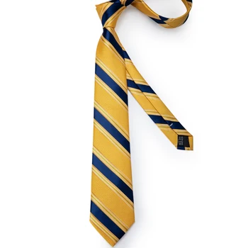 Класически сини райета Жълти Вратовръзки За мъжете Бизнес Официална Вратовръзка за врата Шалче копчета за Ръкавели Брошка на Genka Мъжки Комплект равенство Дорпшиппинг