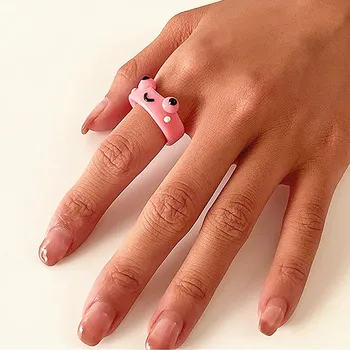 Красиви Цветни Пръстени-жаби, за жени, момичета, Модерен пръстен от полимерна глина, Смола, Сладки масивни пръстени, за животни, Подарък за бижута на приятелството