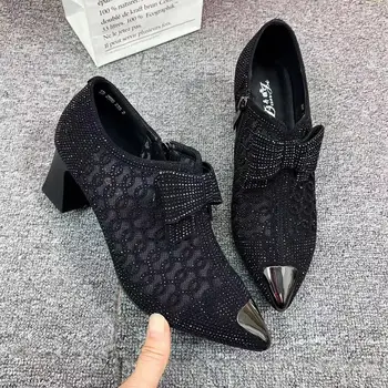 дамски обувки на високи токчета, вечерни мрежести дамски официални дантелени класически обувки на висок ток, кристален светкавица, кристални сандали на платформа
