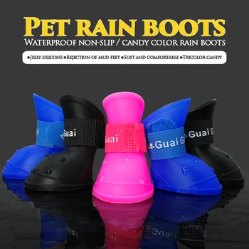 Водоустойчив обувки за кучета Нескользящие Непромокаеми ботуши за дъжд На открито Защита от дъжд, за лапи, за малки до средни кучета, Розов Син Черен