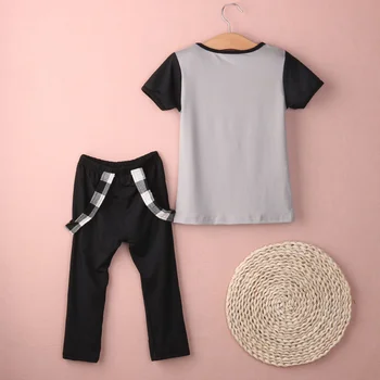 Licupiee Лятна мода Бебешки комплекти дрехи за момичета от 1 до 6 години с писмото принтом Тениски с къс ръкав Причинно-следствена дълги панталони