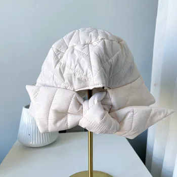 Японската самонагревающаяся Naka Рибарска шапка Дамска есенно-зимна топла стеганая памучен шапка с голям лък