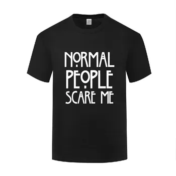 Забавни Нормални хора ме Изплаши Памучен Ретро тениска За мъже с кръгло деколте Летни тениски с къс ръкав Тениски с главни букви